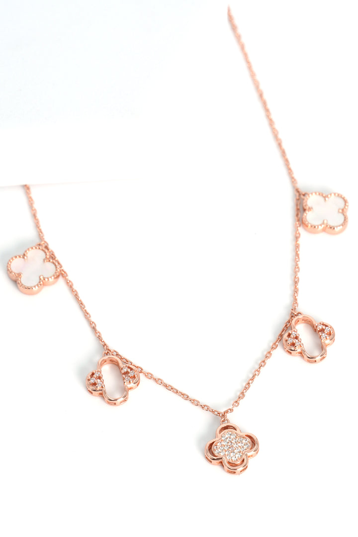 925 CLASSIC LEAF CLOVER PENDENT NECKLACE ROSE GOLD CHAIN