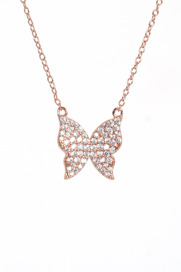 925 CZ  WINGING BUTTERFLY  ROSE GOLD CHAIN