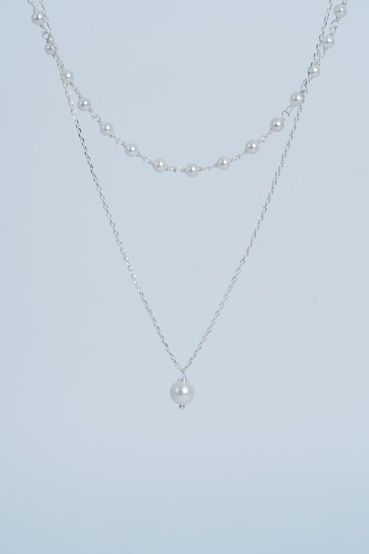 925 DOUBLE LAYER SILVER CHAIN WITH  PEARL