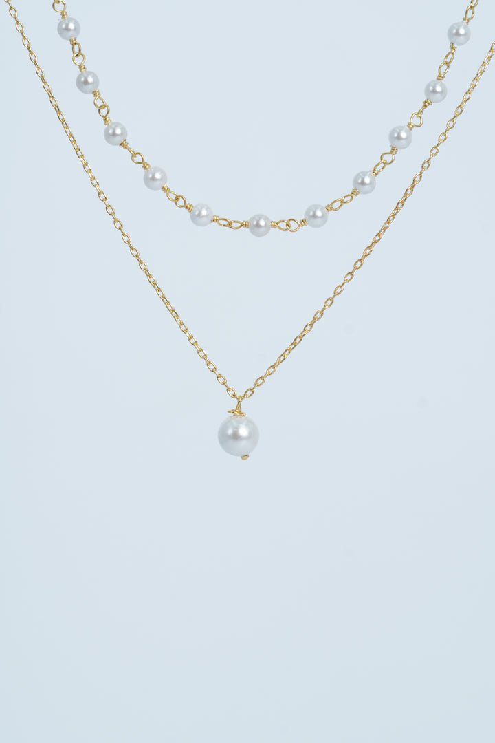 925 GOLD PLATED DOUBLE-LAYER PEARL WITH CHAIN