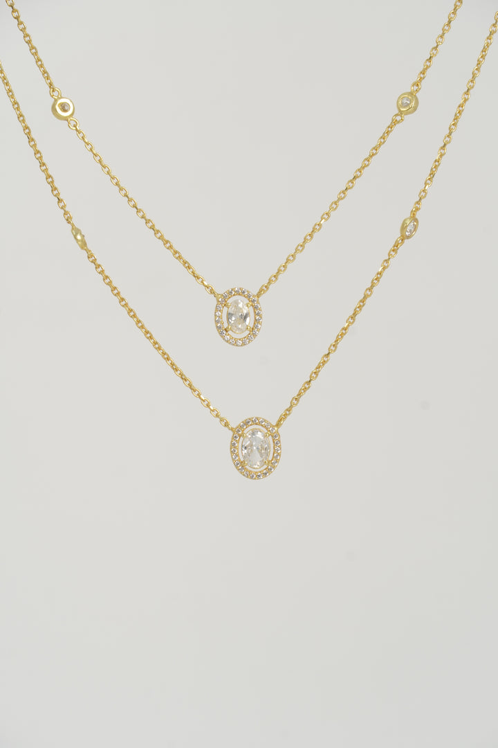 925 GOLD PLATED DOUBLE LAYER DUEL PENDENT CHAIN