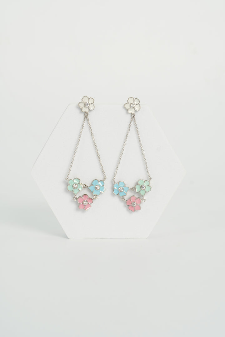 925 RHODIUM PLATED DANGLING MULTI COLOR ENAMAL EARRINGS