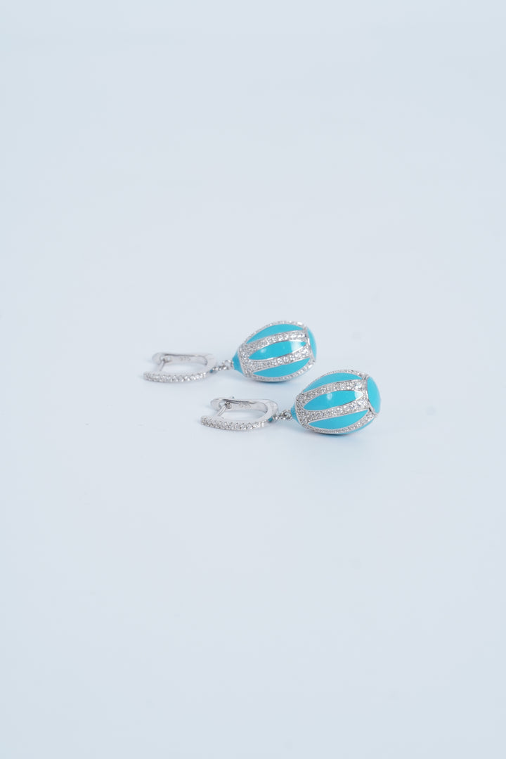 925 RHODIUM PLATED SKY-BLUE WITH CZ EARRINGS