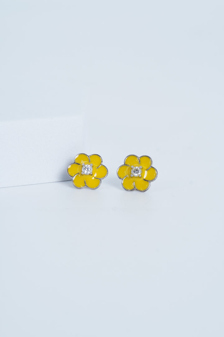 925 RHODIUM PLATED YELLOW FLORAL BLISS EARRINGS