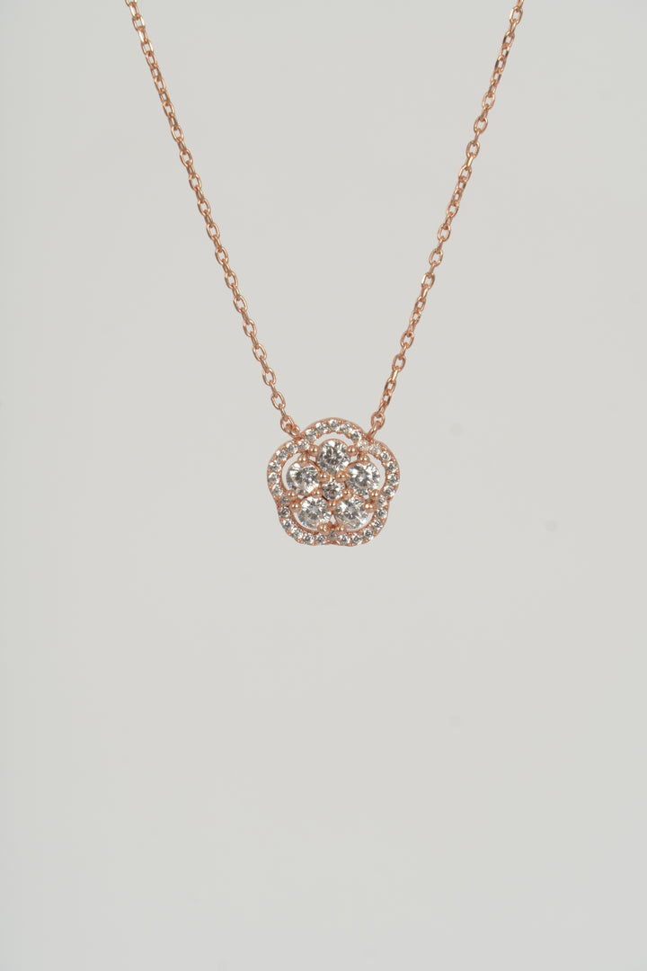 925 ROSE GOLD CZ FLOWER  WITH PENDENT CHAIN