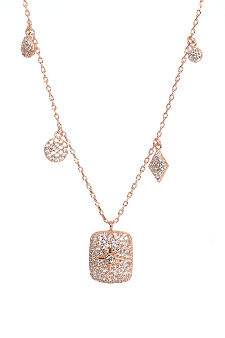 925 ROSE GOLD PLATED CHAIN WITH CZ CHARMS