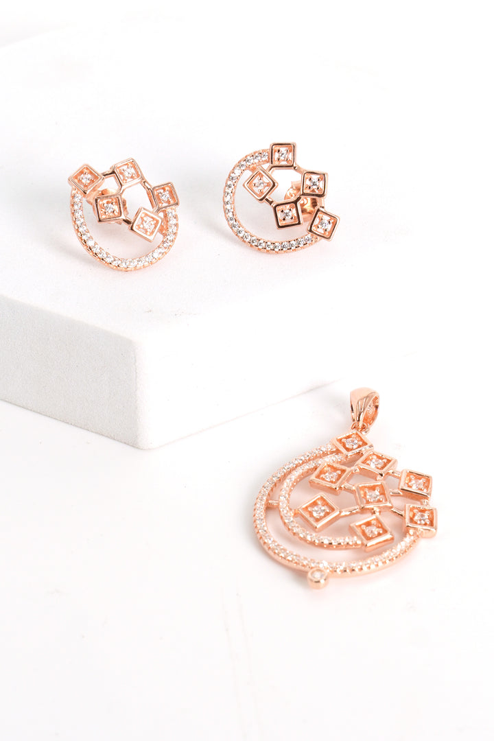 925 ROSE GOLD PLATED CZ PENDENT WITH EARRINGS