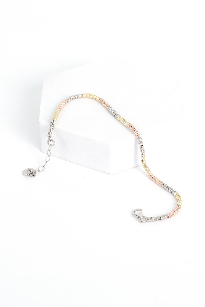 925 SILVER 3 TONE DIAMOND CUT BEADS BRACELET