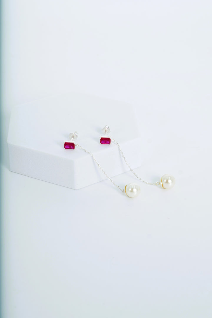 925 SILVER PINK STONE WITH PEARL EARRINGS