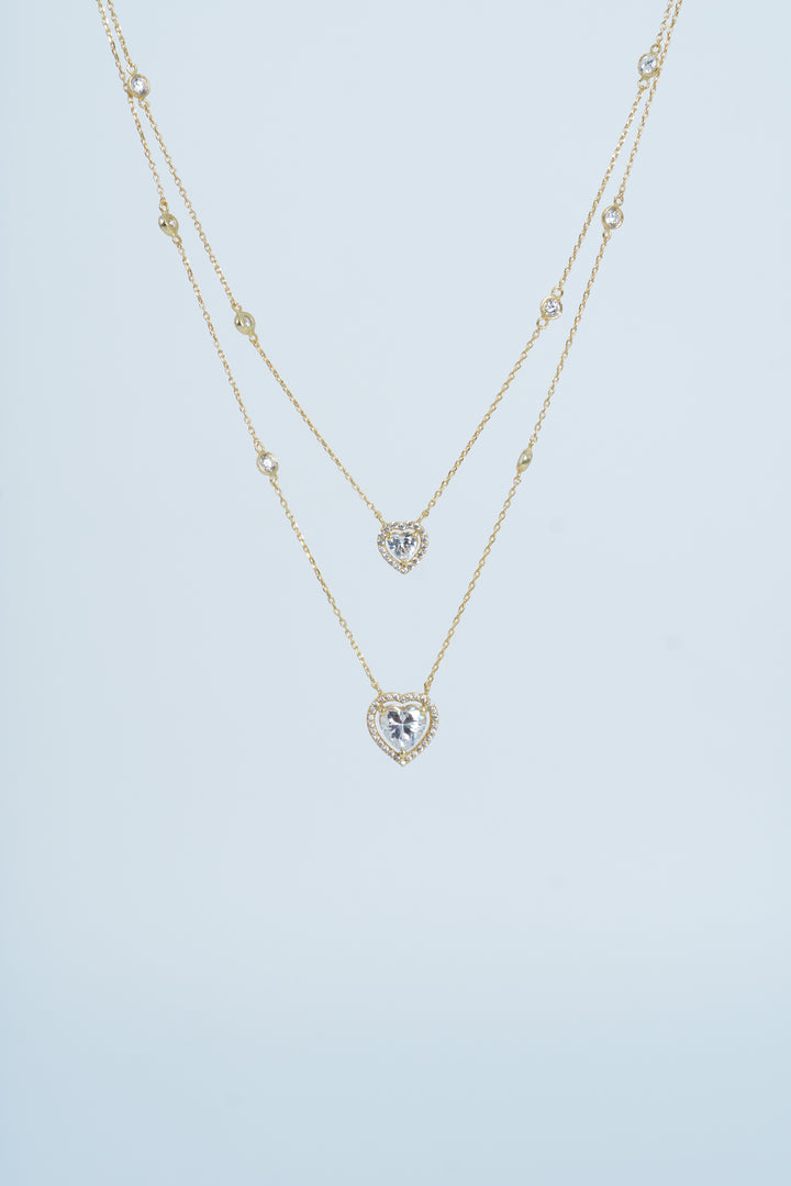 DOUBLE-LAYER GOLD PLATED CZ HEART CHAIN