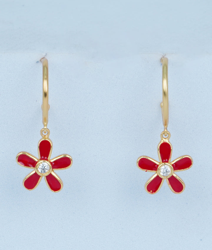 KOREAN STYLISH RED FLOWER DROP EARRINGS