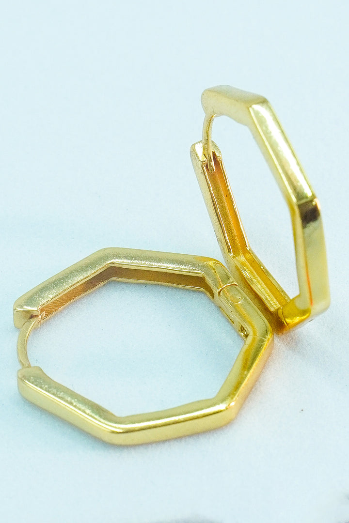 GOLD PLATED HEXAGON HUGGIE HOOP EARRINGS