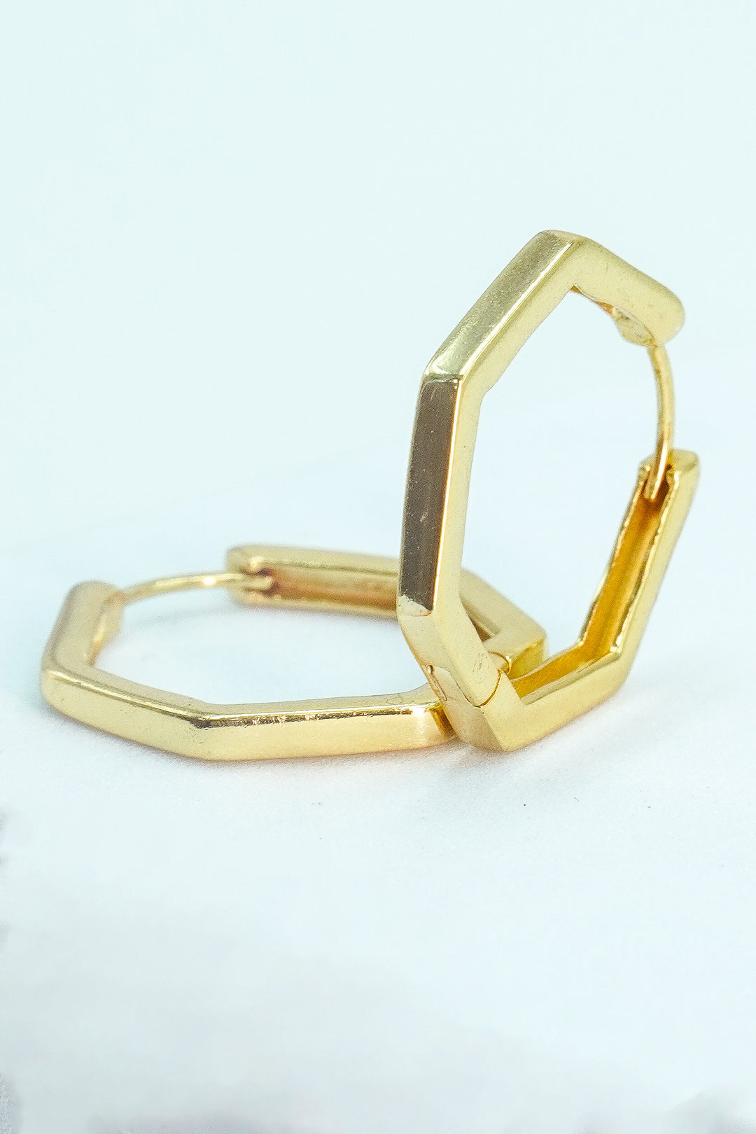 GOLD PLATED HEXAGON HUGGIE HOOP EARRINGS