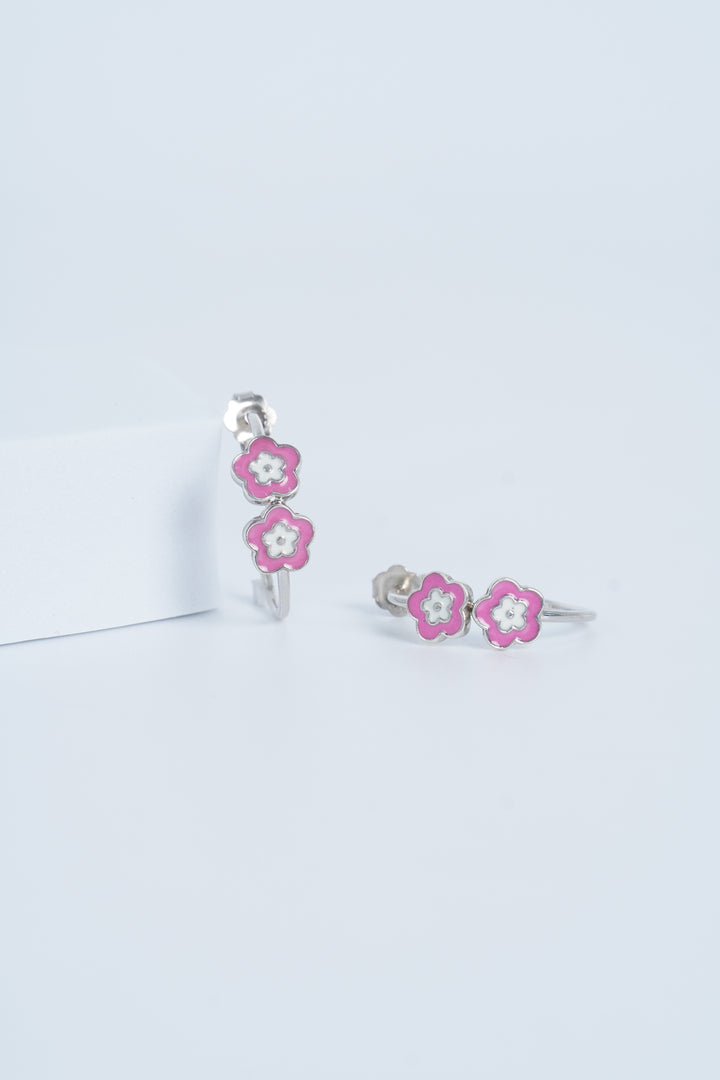 KOREAN STYLISH PINK FLORAL ENAMAL FLOWER  DROP EARRINGS