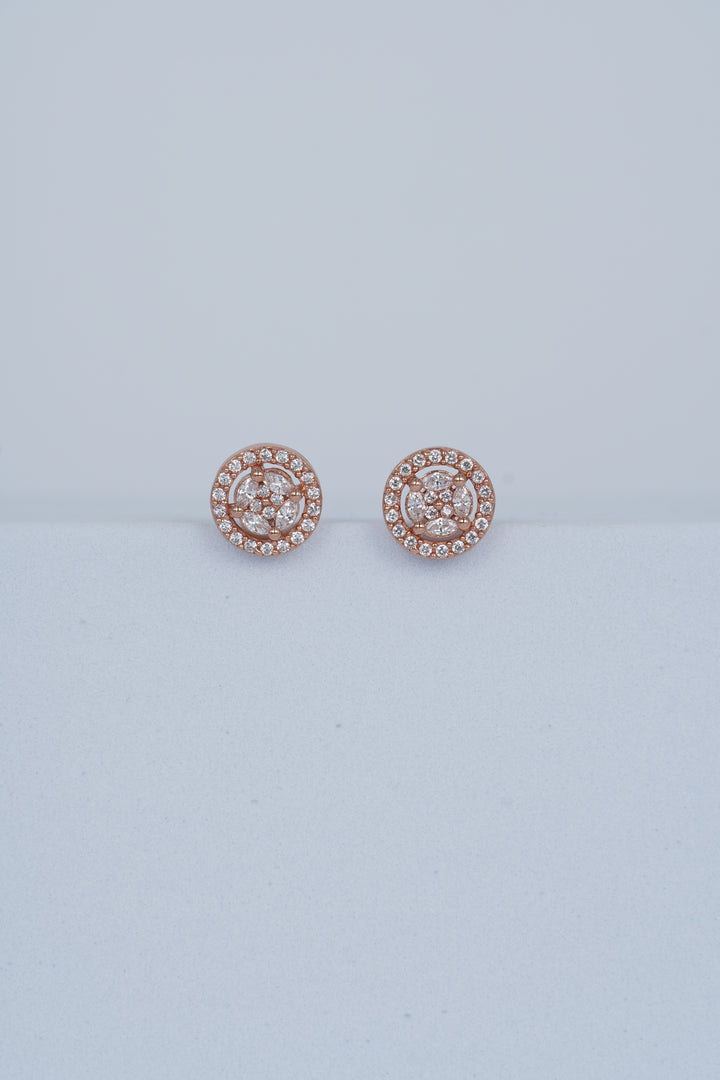 WHITE CRYSTALS FROM SWAROVSKI STUDDED,ROSE GOLD FINISHED EARRINGS